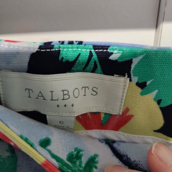 Talbots Blue Green Black Tropical Beach Print Straight A Line Skirt - Size 6 - Picture 2 of 8